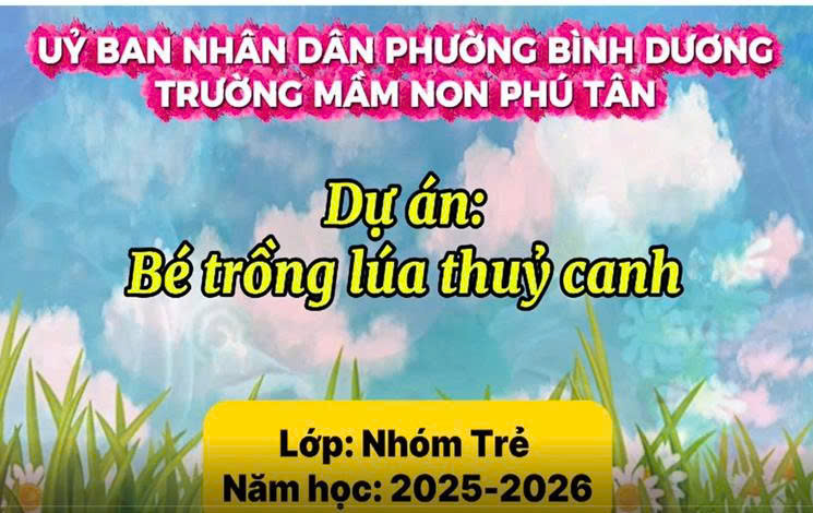 Bé trồng lúa thủy canh